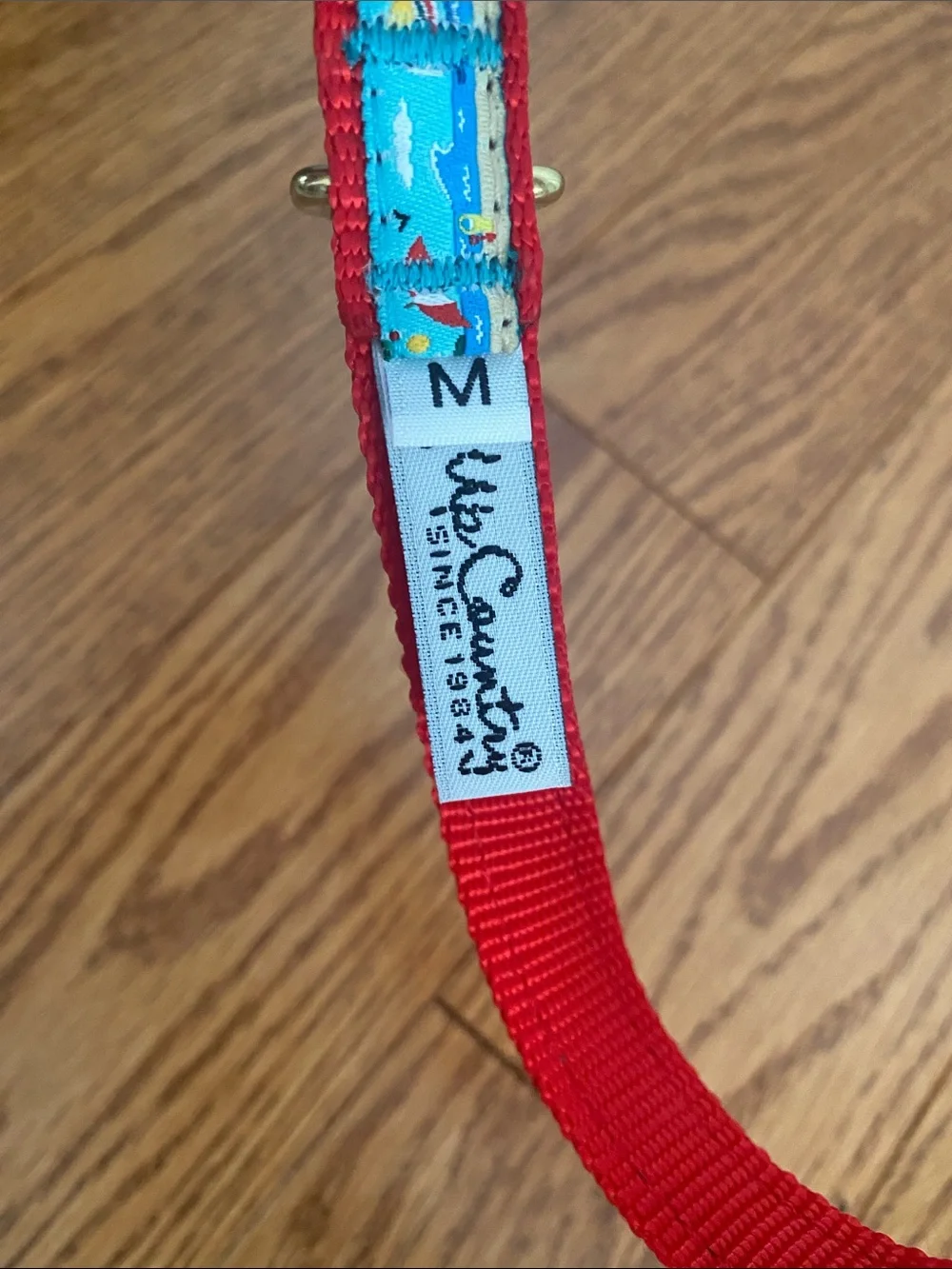 Red Patterned Dog Collar with Blue Sailboat Accent by Unknown